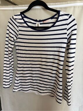 Camaieu Navy & White Striped Long-Sleeve Top with Coquette Bow Design on Back